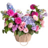 Корзина с гортензией и георгинами «Малиновый рассвет»
